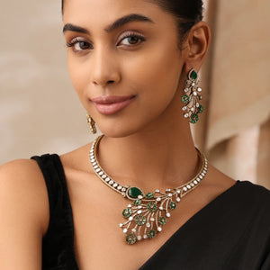 Amarysa Emerald Green Floral Kundan Statement Necklace Set