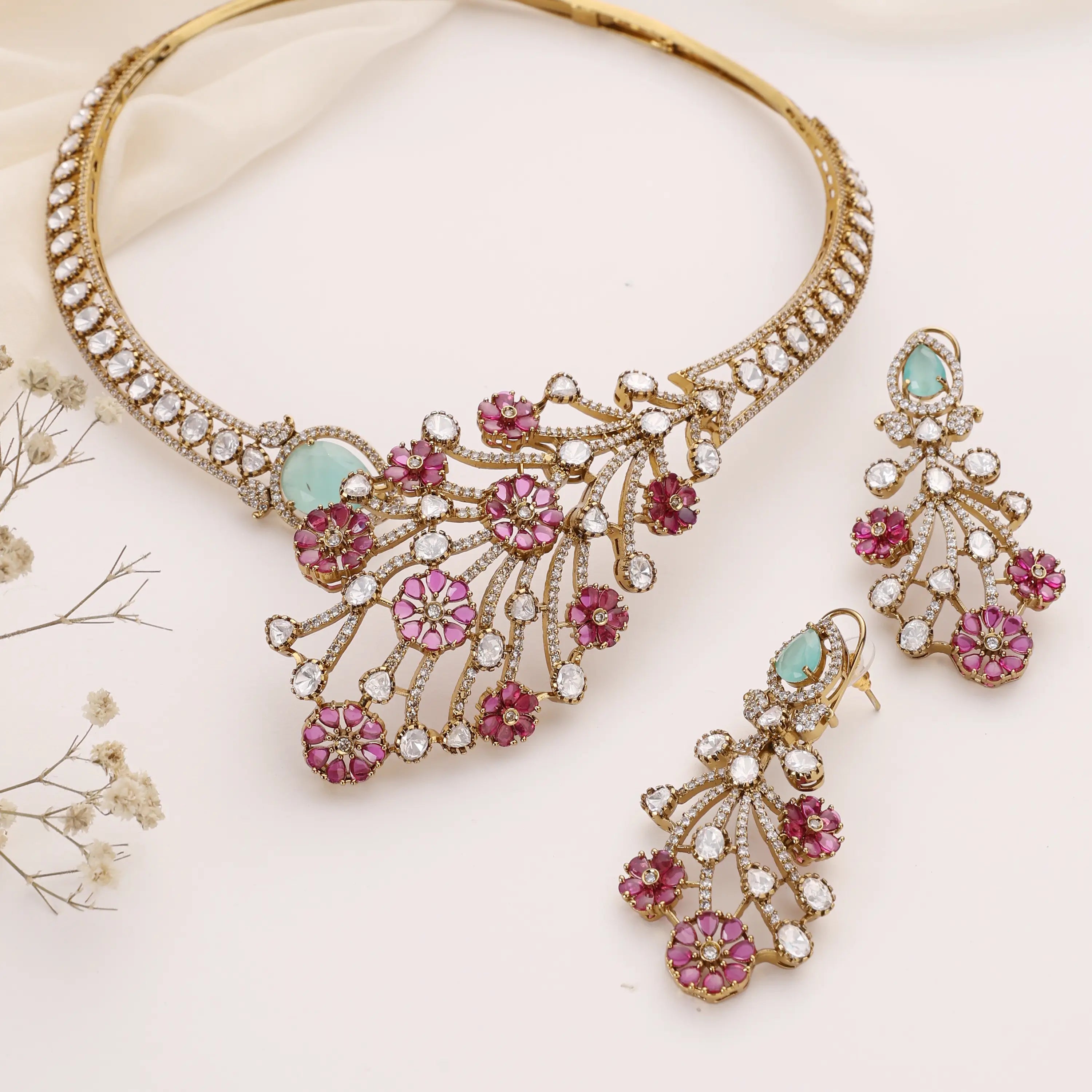 Amarysa Floral Kundan Statement Necklace Set