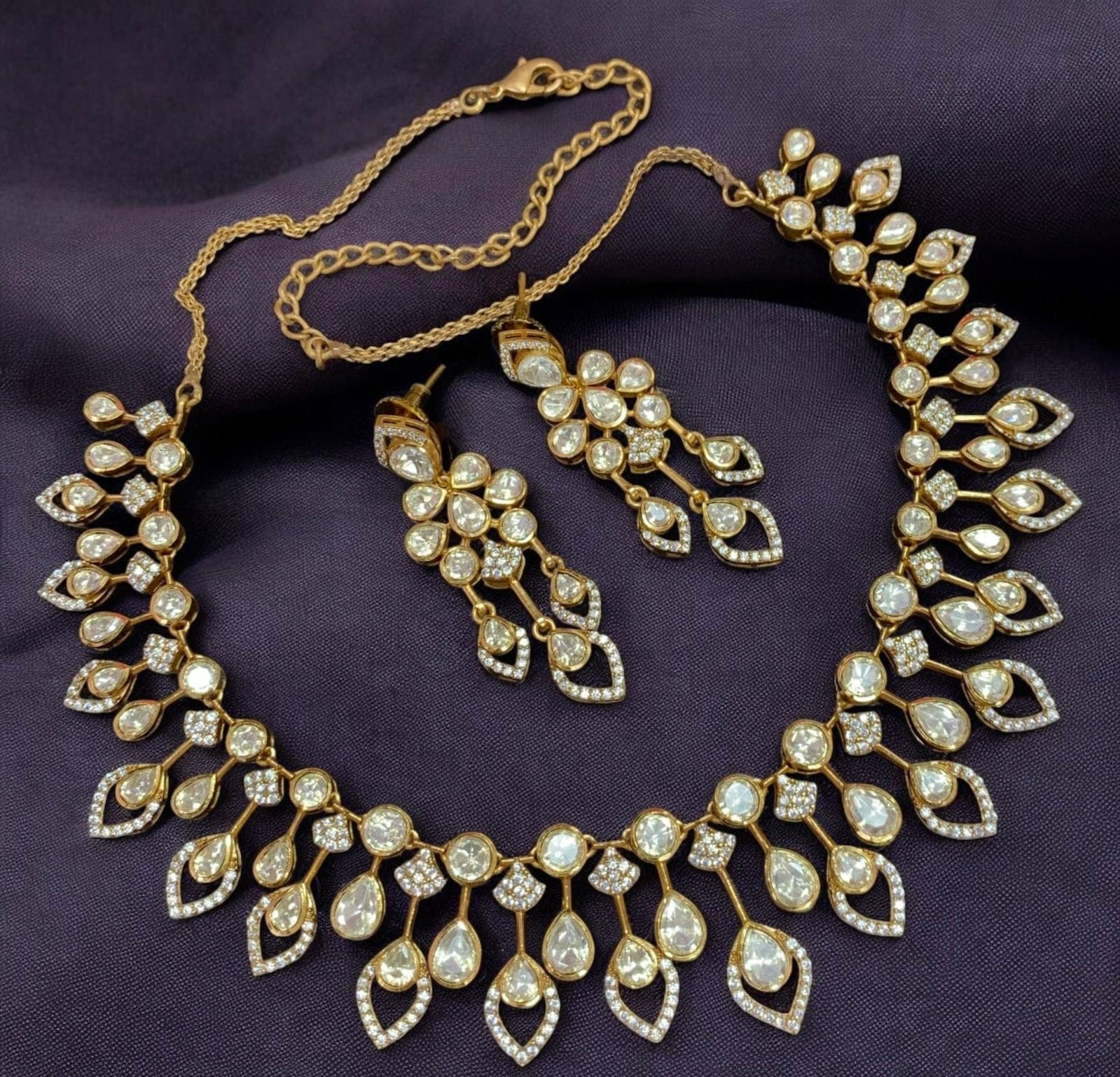 Anaya Mosonite Necklace Set with Gold Plating & Long Earrings