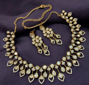 Anaya Mosonite Necklace Set with Gold Plating & Long Earrings