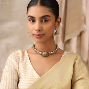 Antique Gold Mosonite Hasli Necklace Set with Matching Jhumkas