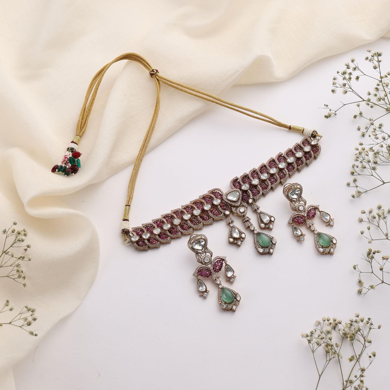 Arista Mint Choker Set with Matching Earrings