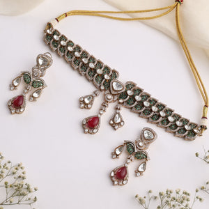 Arista Ruby Choker Set with Matching Earrings