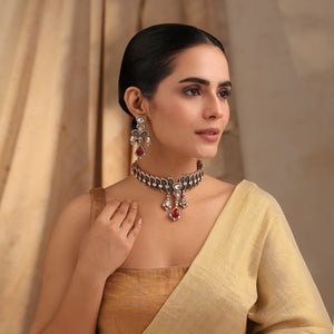 Arista Ruby Choker Set with Matching Earrings