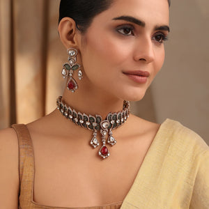 Arista Ruby Choker Set with Matching Earrings