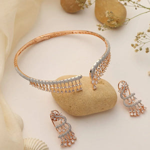Aurora Rose CZ Choker Necklace Set with Earrings