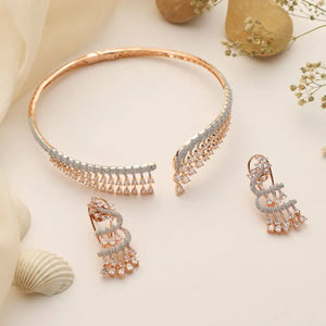 Aurora Rose CZ Choker Necklace Set with Earrings