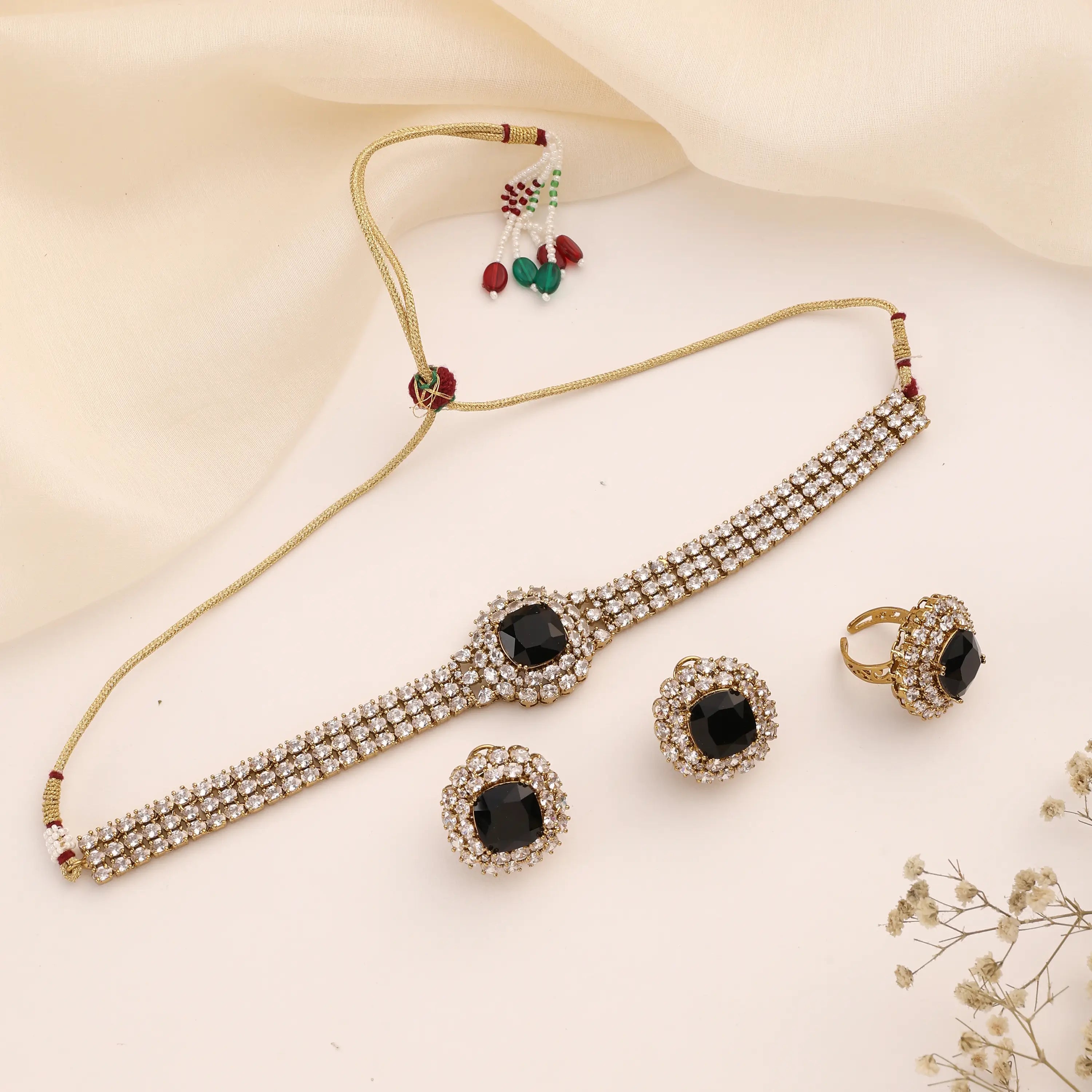 Aveline Noir Crystal Choker Set