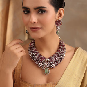 Aveline Ruby-Green Necklace Set with Earrings