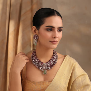 Aveline Ruby-Green Necklace Set with Earrings