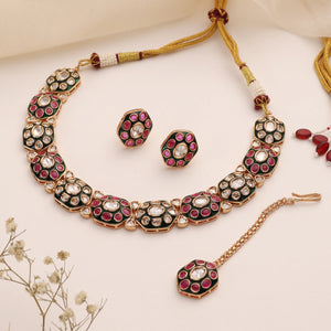 Avya Kundan Choker Set with Earrings & Maang Tikka