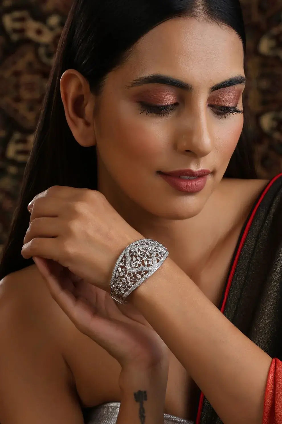 Baguette CZ Openable Bracelet – Silver Finish, Size 2.4