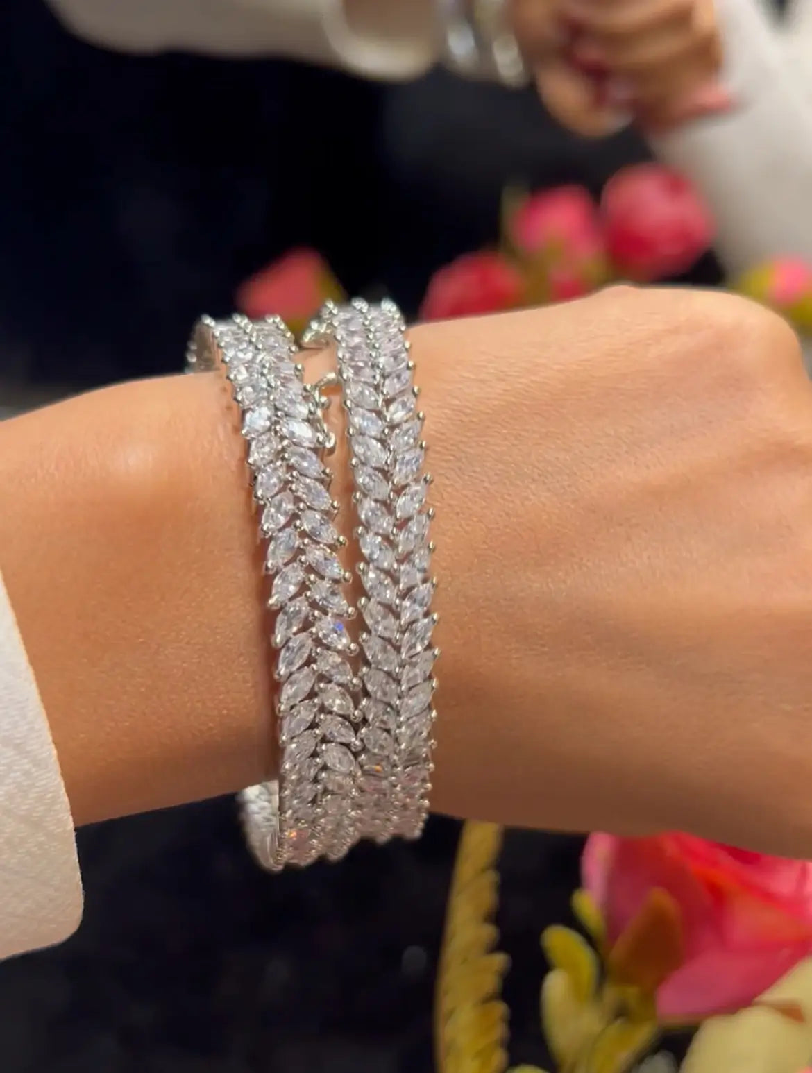 April Silver Marquis CZ Bangle Pair Openable