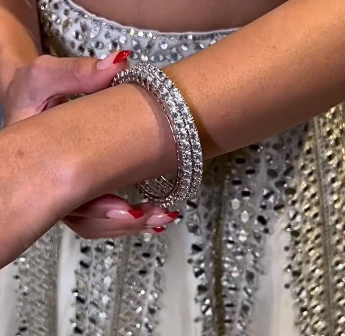 Diamond Silver Bangle Pair