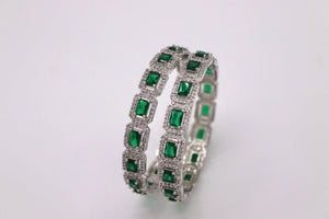 Emerald Diamond Silver Bangle Pair