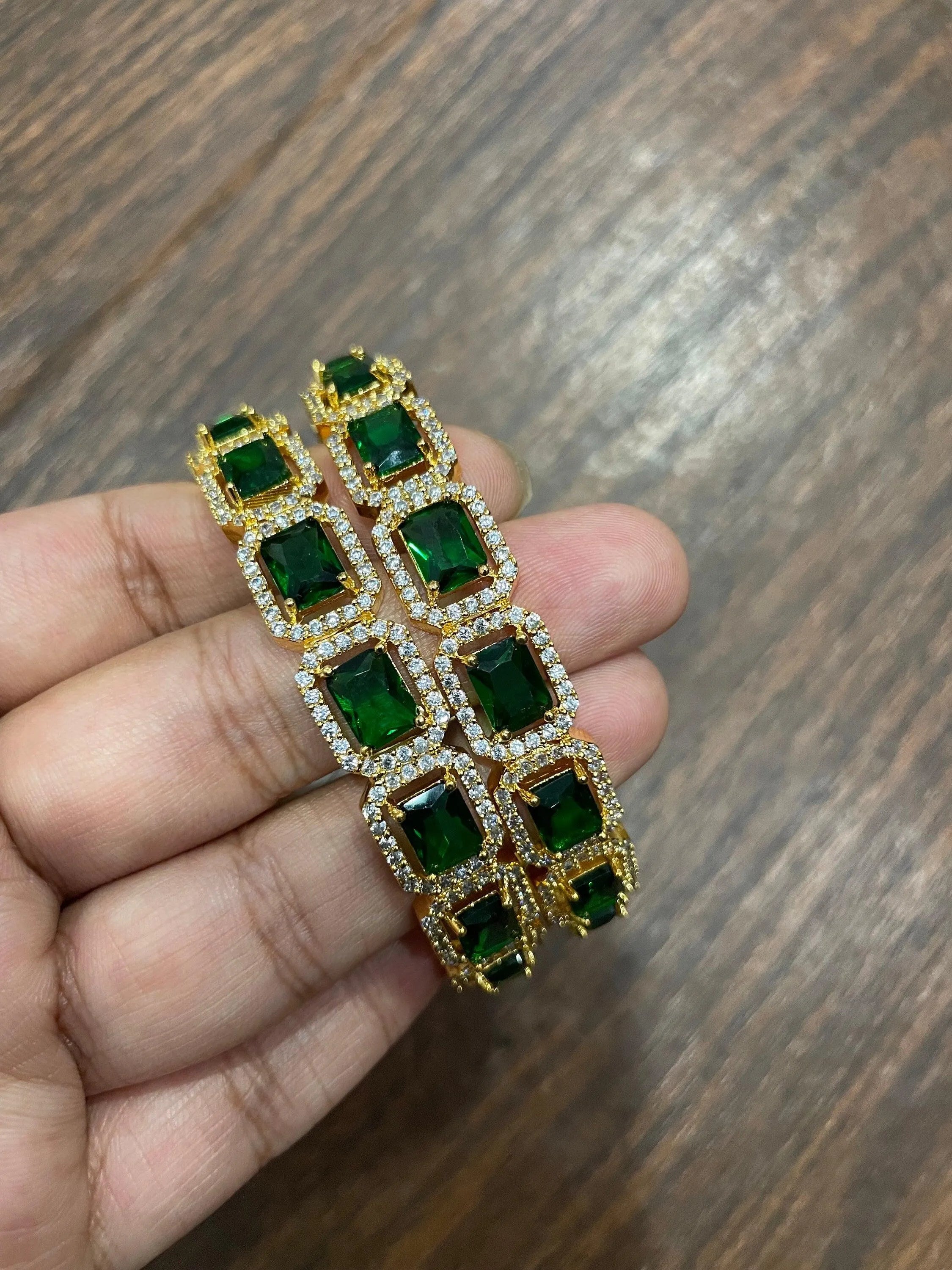 Gold Emerald Diamond Bangle Indian Jewelry Green Bangle Pakistani Jewelry Bollywood Jewelry Bangles Green CZ Bangle Indian Bridal Wedding