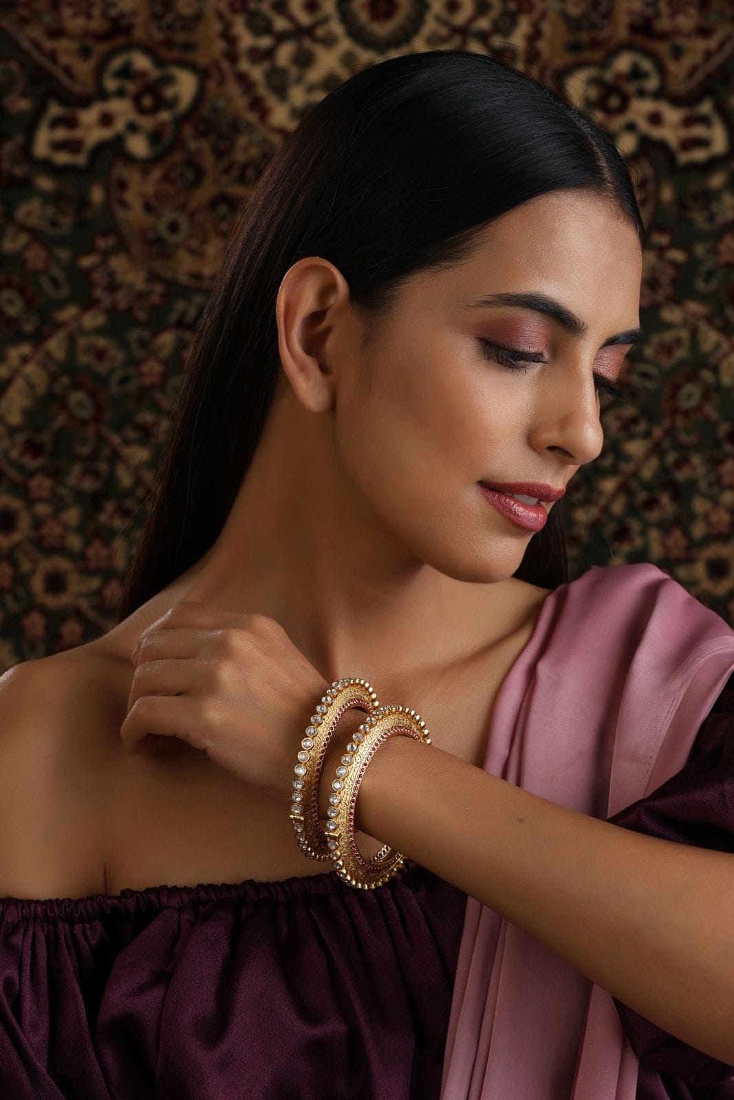 Pacheli Real Kundan Gold Bangle