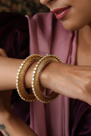 Pacheli Real Kundan Gold Bangle