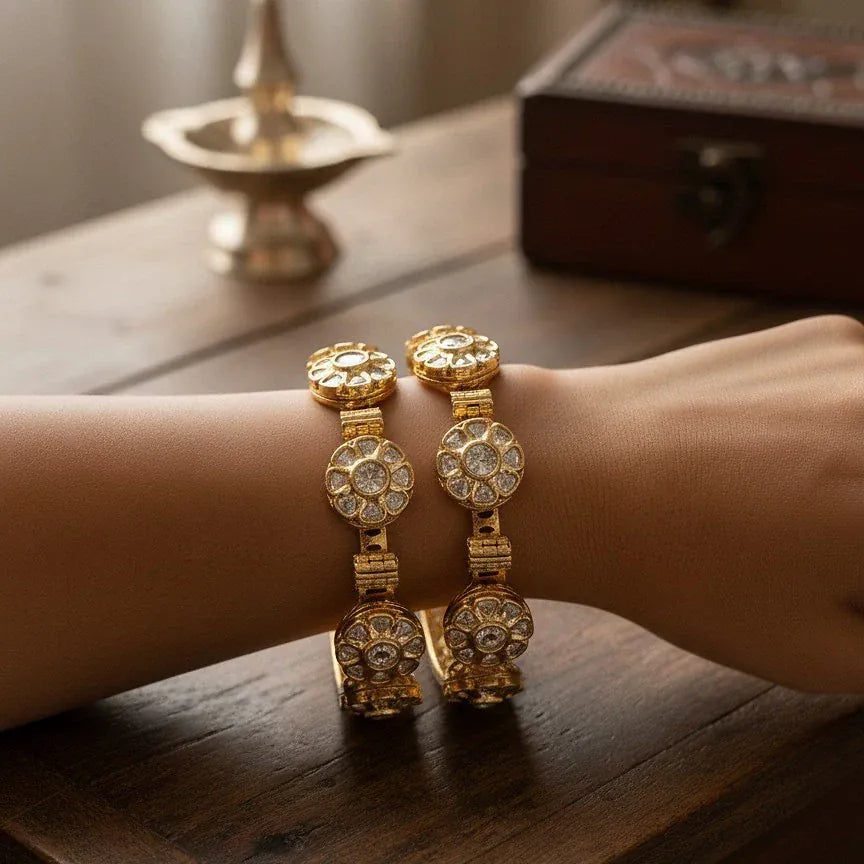 Pacheli Real Kundan Gold Bangle pair