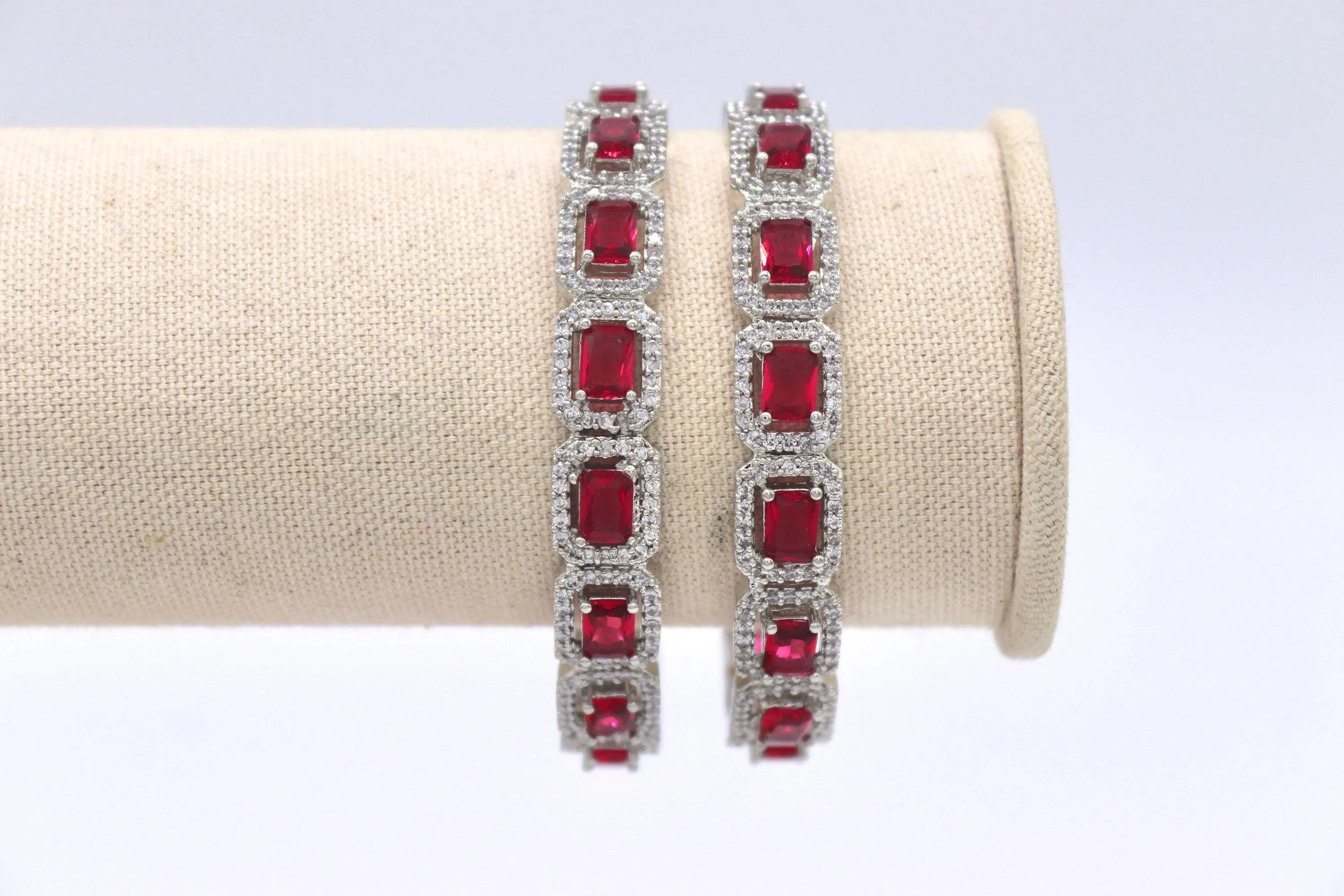 Ruby Diamond Silver Bangle Pair