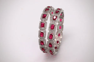 Ruby Diamond Silver Bangle Pair