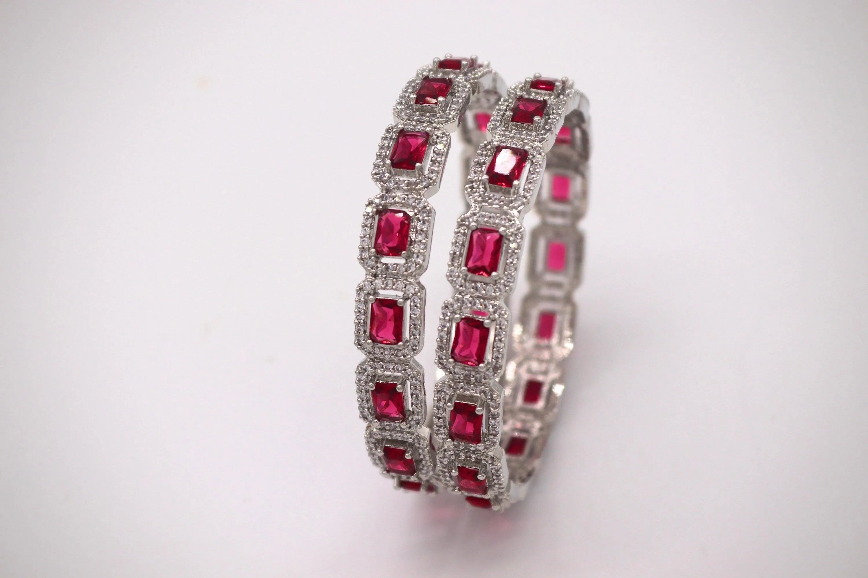 Ruby Diamond Silver Bangle Pair