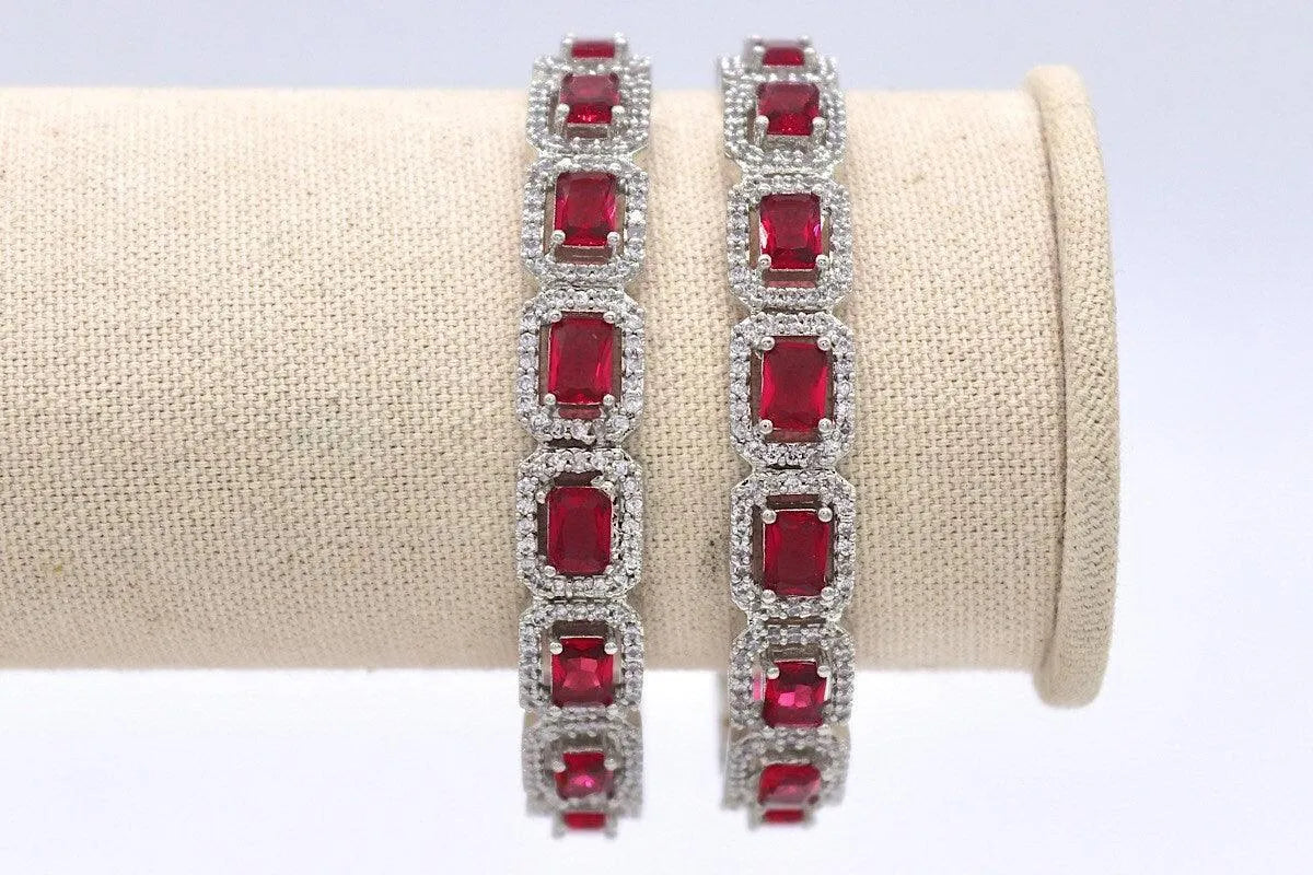Ruby Diamond Silver Bangle Pair