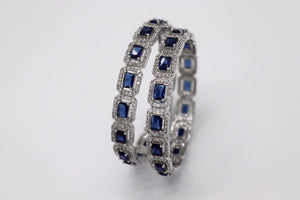 Sapphire Blue CZ Diamond Silver Bangle Pair