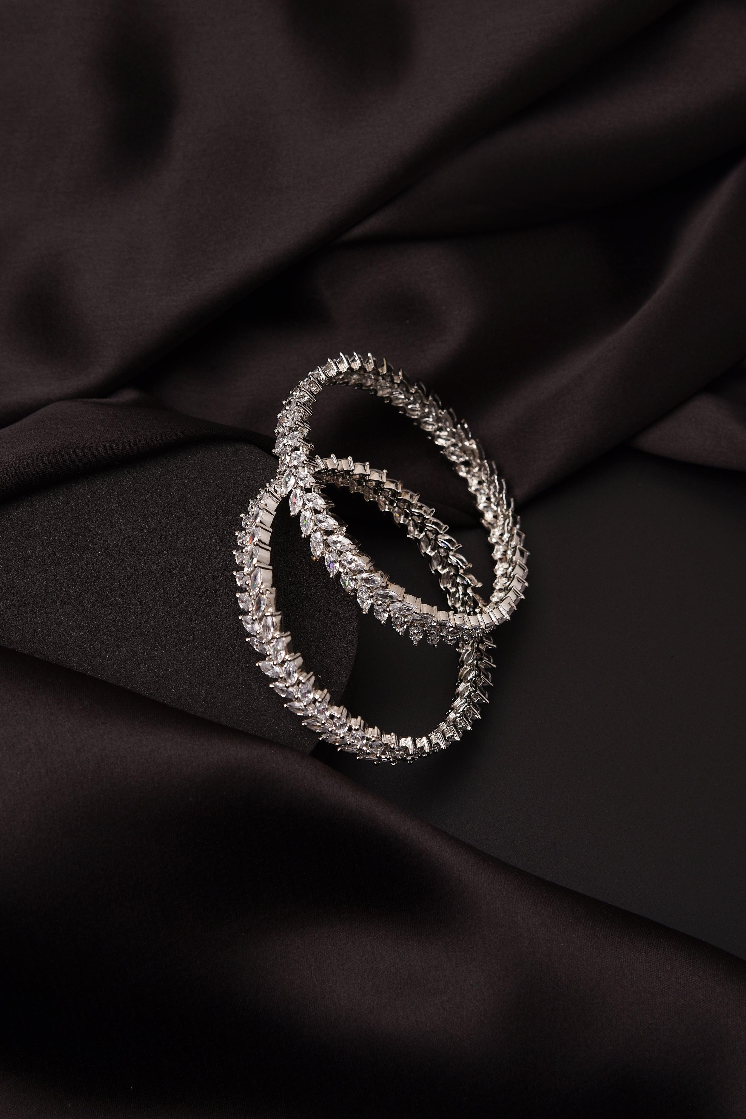 Silver Marquis CZ Bangle Pair Openable