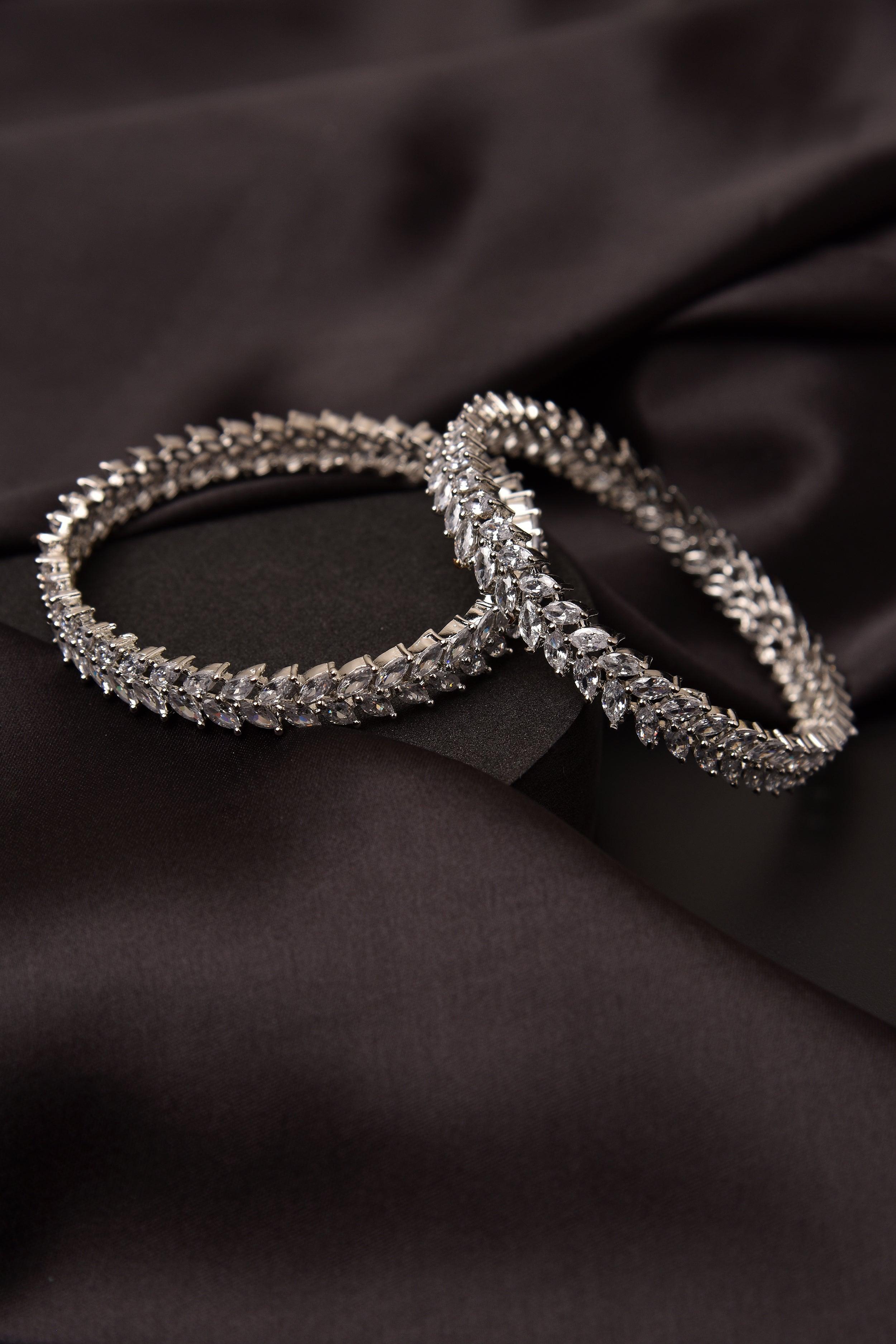 Silver Marquis CZ Bangle Pair Openable