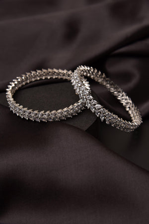 Silver Marquis CZ Bangle Pair Openable