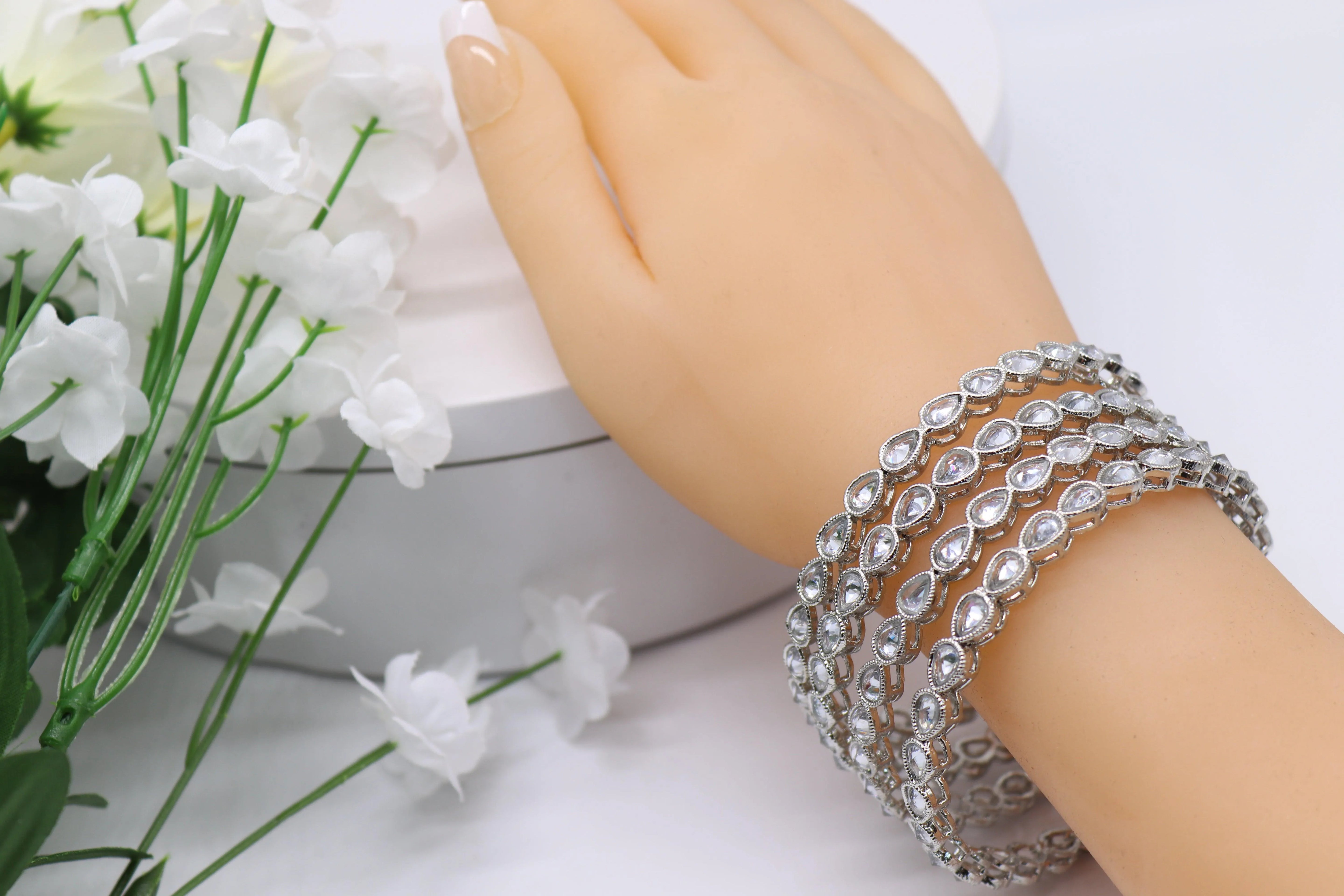 Silver Polki Bangles Set of 4 Bangles