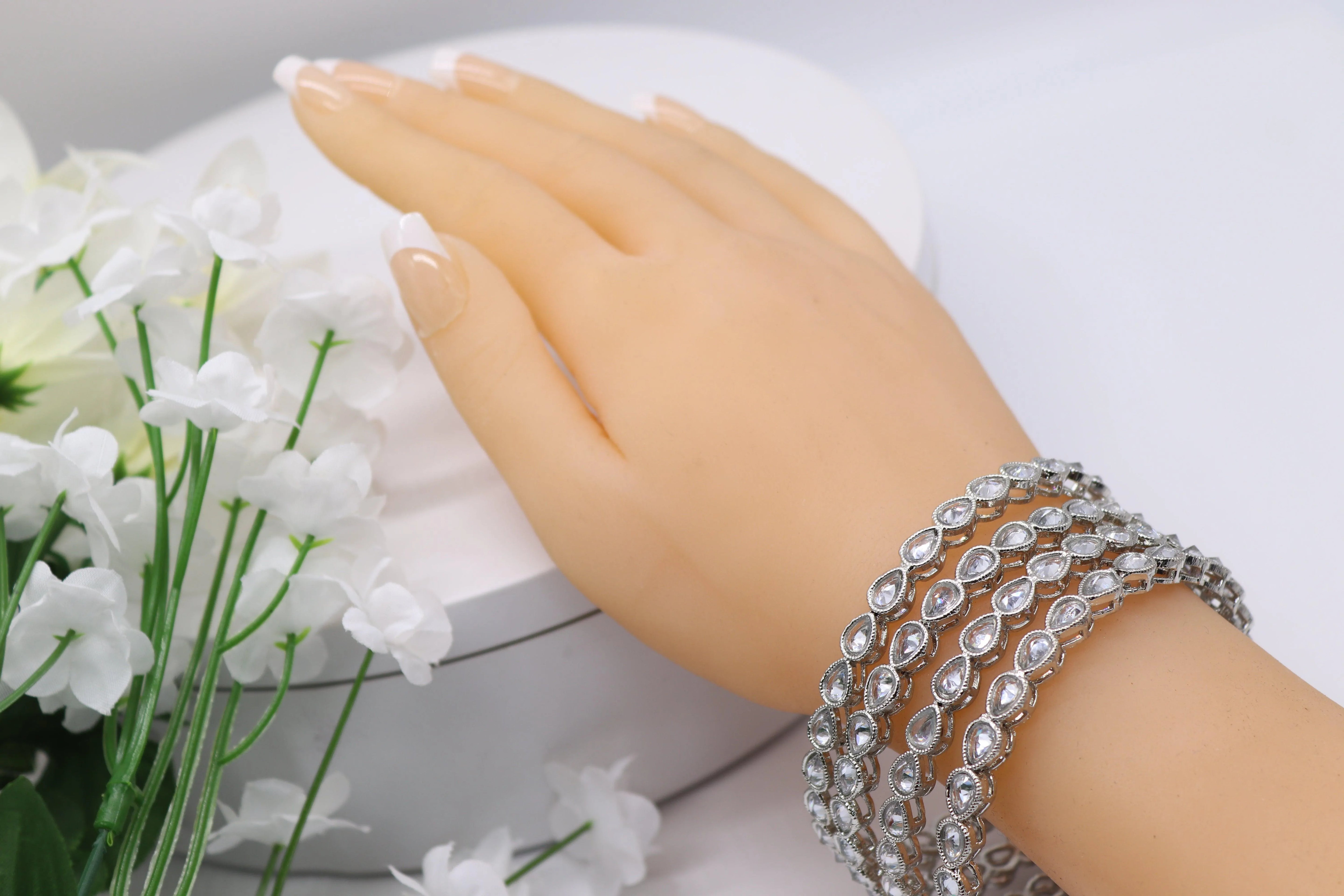 Silver Polki Bangles Set of 4 Bangles