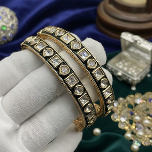 Uncut Polki Green Enamel Bangles