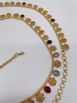 Multicolored Gold Adjustable Waist Chain Belly Chain Kamarbandh Kamarpatta Vaddanam Sari Belt Sari Chain
