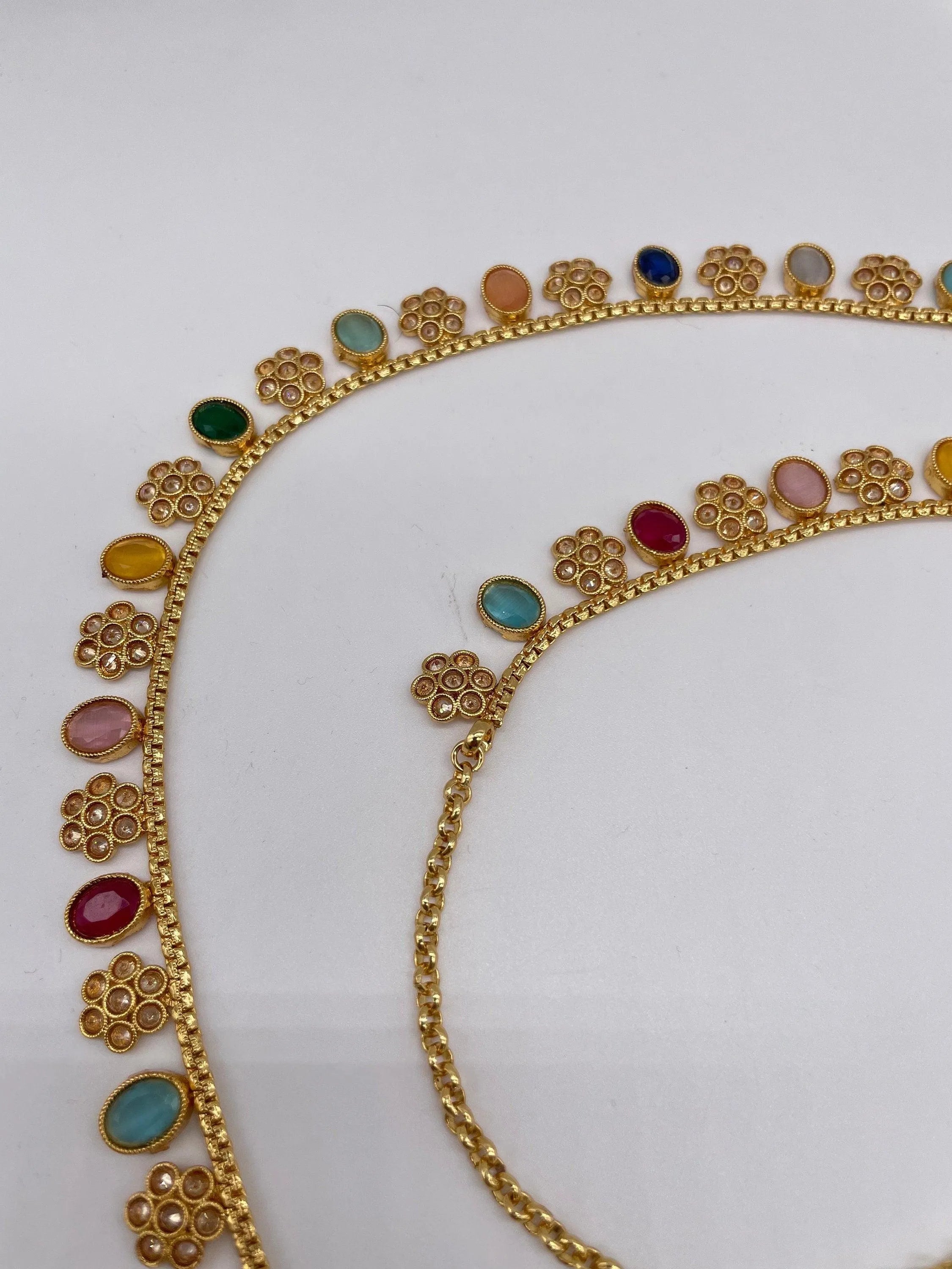 Multicolored Gold Adjustable Waist Chain Belly Chain Kamarbandh Kamarpatta Vaddanam Sari Belt Sari Chain