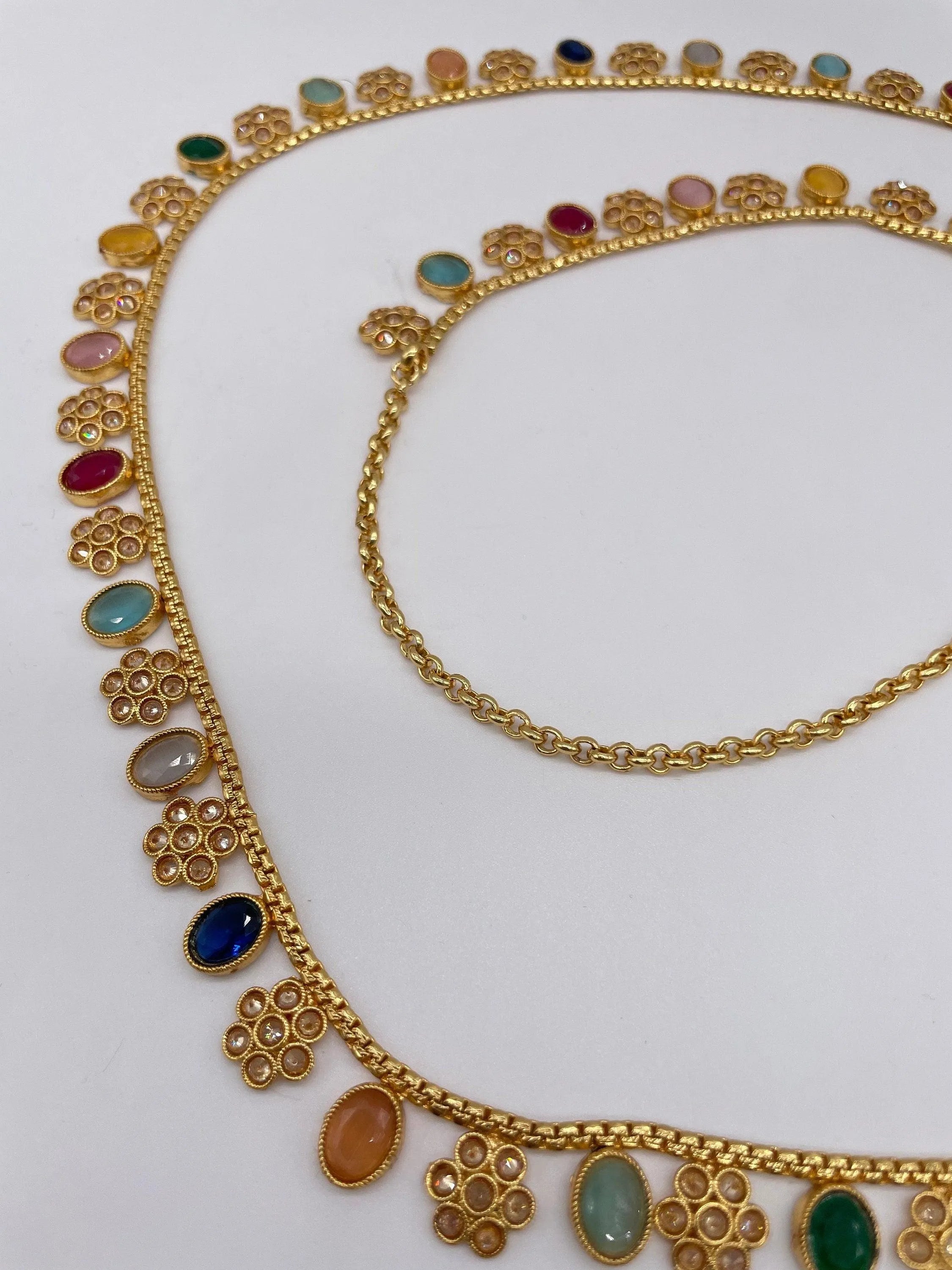 Multicolored Gold Adjustable Waist Chain Belly Chain Kamarbandh Kamarpatta Vaddanam Sari Belt Sari Chain