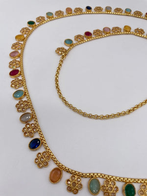 Multicolored Gold Adjustable Waist Chain Belly Chain Kamarbandh Kamarpatta Vaddanam Sari Belt Sari Chain