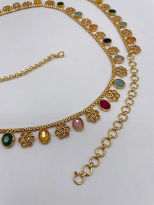 Multicolored Gold Adjustable Waist Chain Belly Chain Kamarbandh Kamarpatta Vaddanam Sari Belt Sari Chain