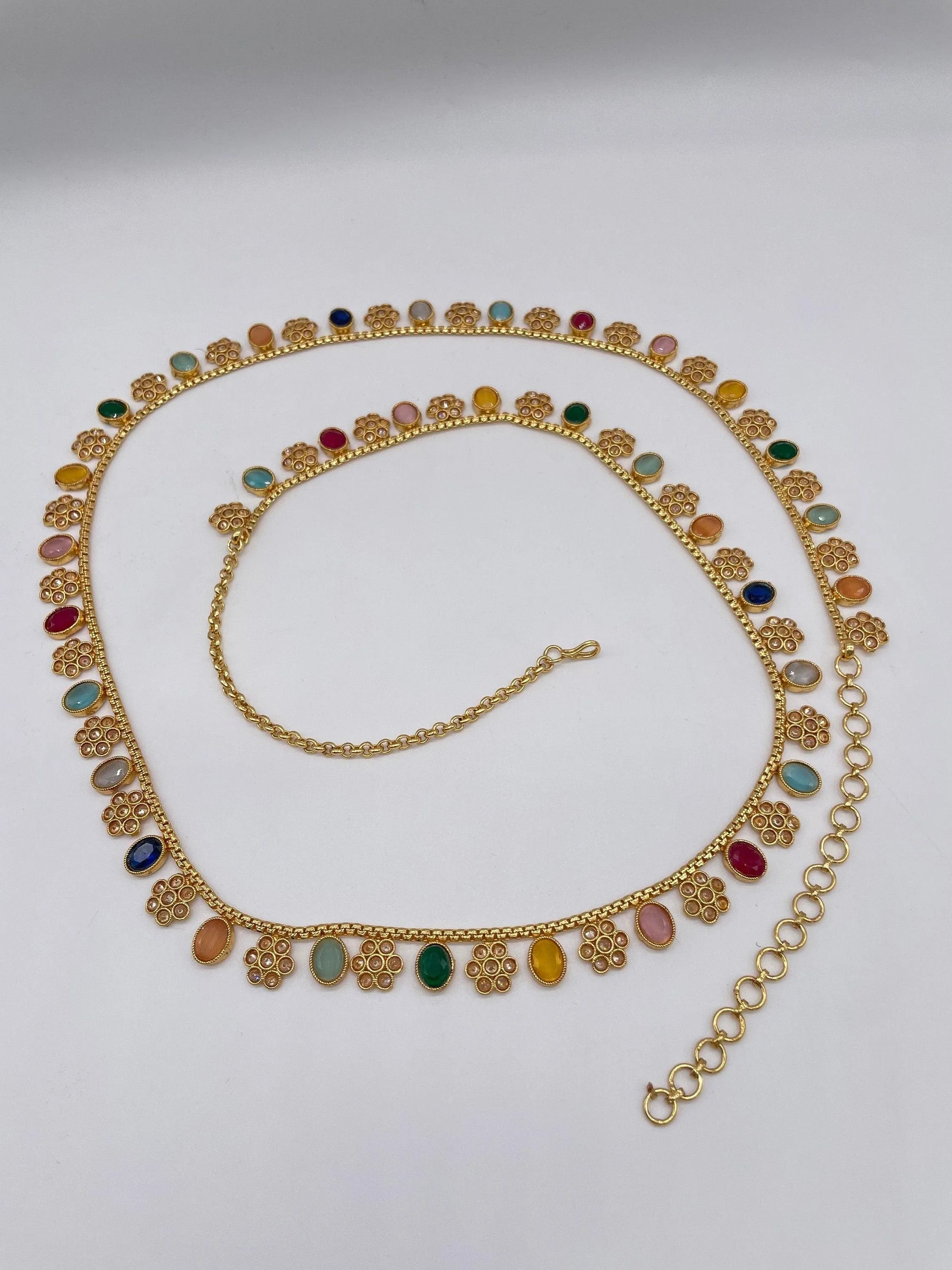 Multicolored Gold Adjustable Waist Chain Belly Chain Kamarbandh Kamarpatta Vaddanam Sari Belt Sari Chain