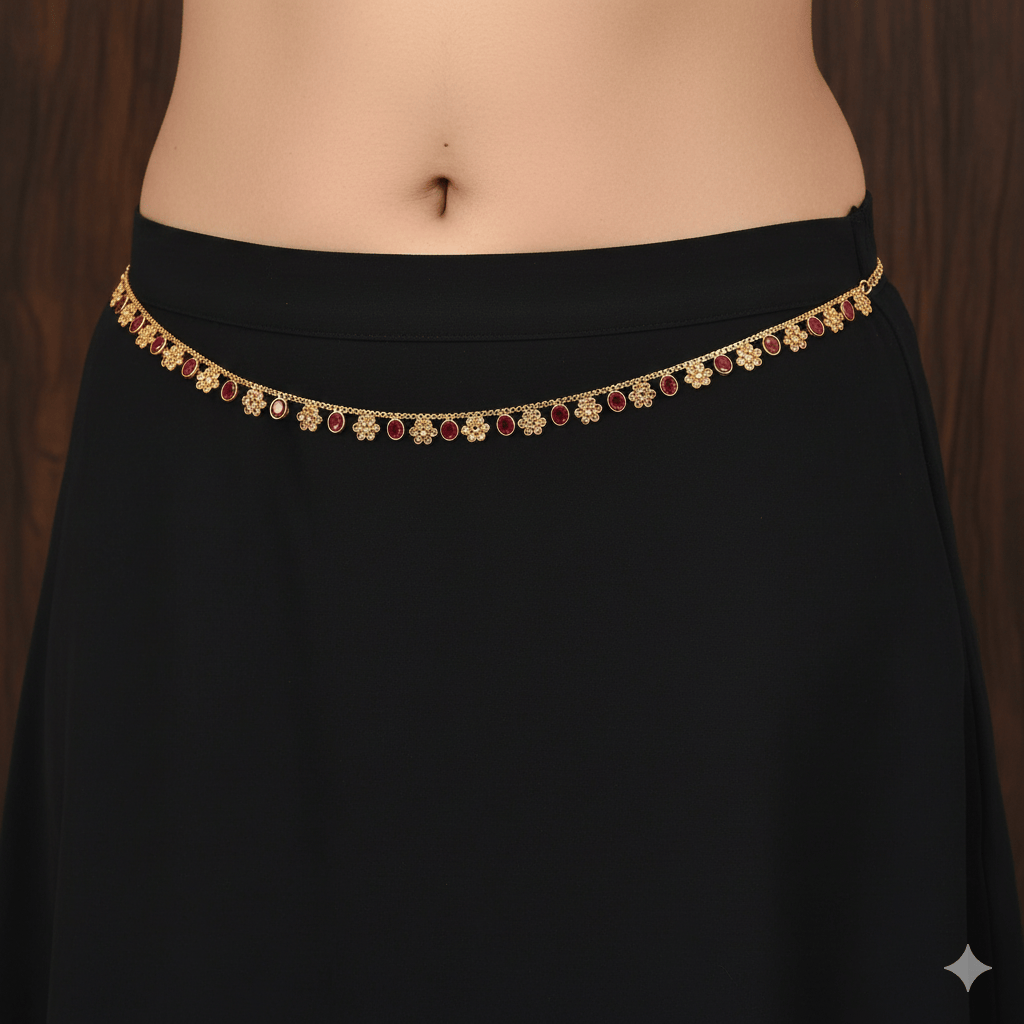 Ruby Kundan Waist Chain Jewelry – Gold Kamarbandh Waist Belt | My Rivaaz