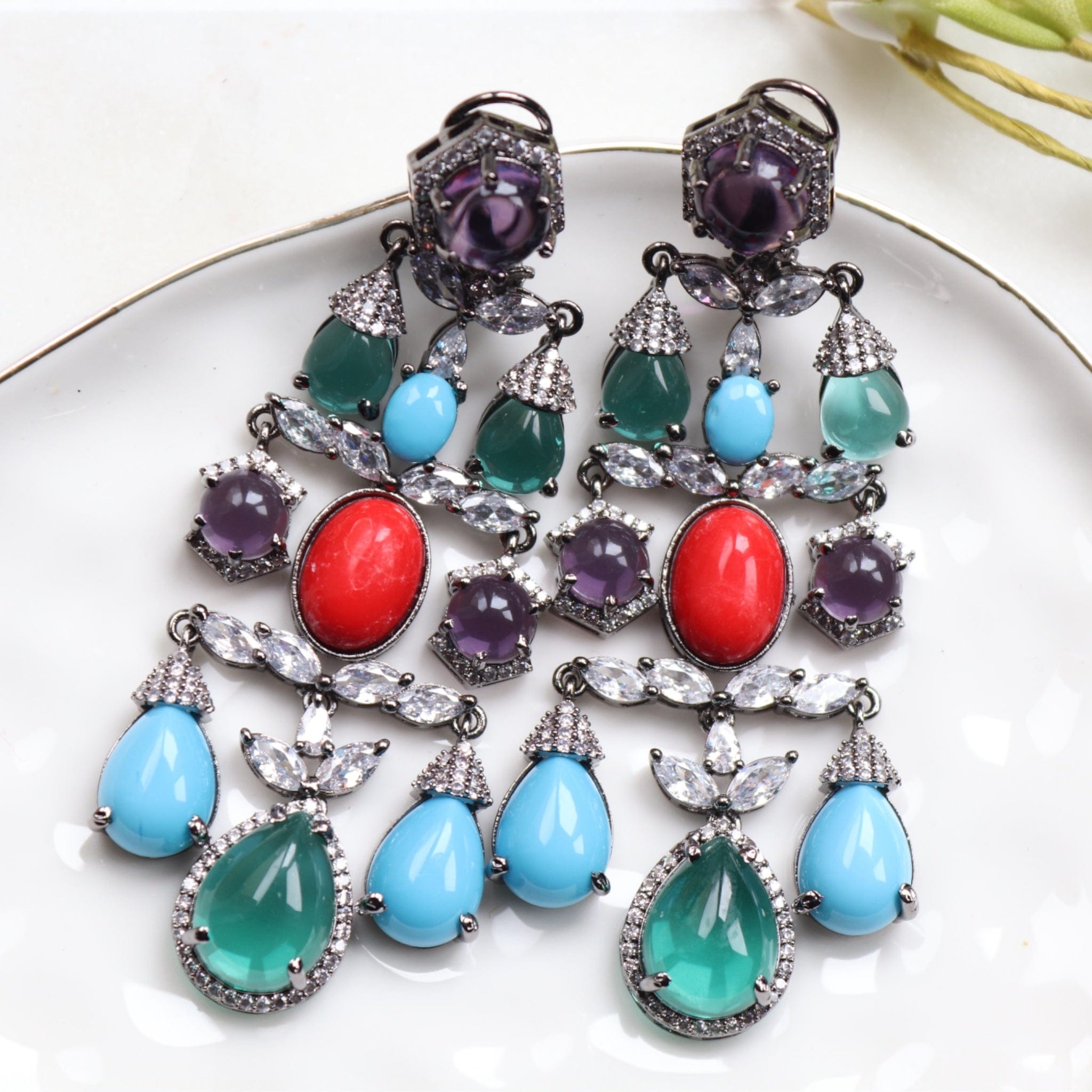 Coral Turquoise Cabochon Danglers