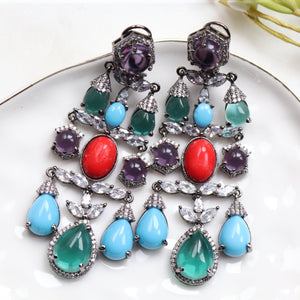 Coral Turquoise Cabochon Danglers