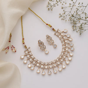 Diamond Shape Layered Uncut Polki Necklace Set with Drop Earrings