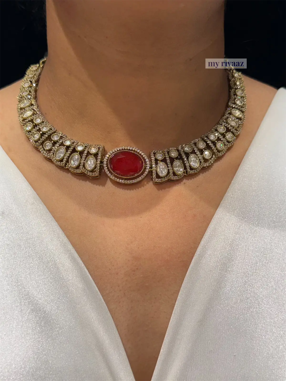 Ruby Antique Gold Victorian Mosonite Set