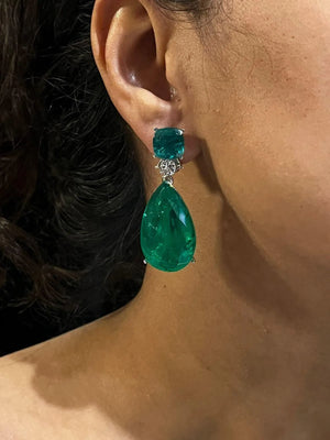 Emerald Doublet CZ Diamond Earrings