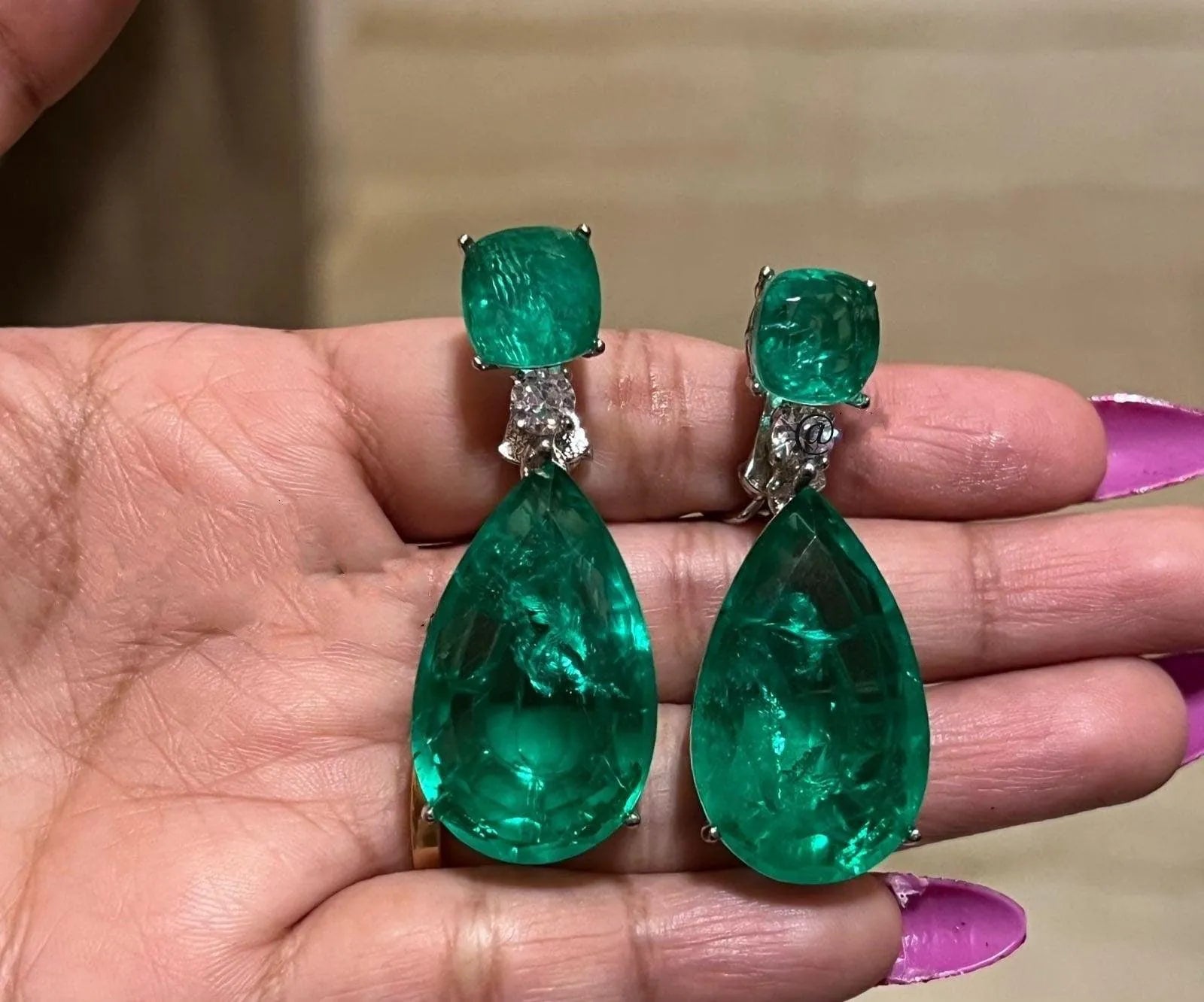 Emerald Doublet CZ Diamond Earrings