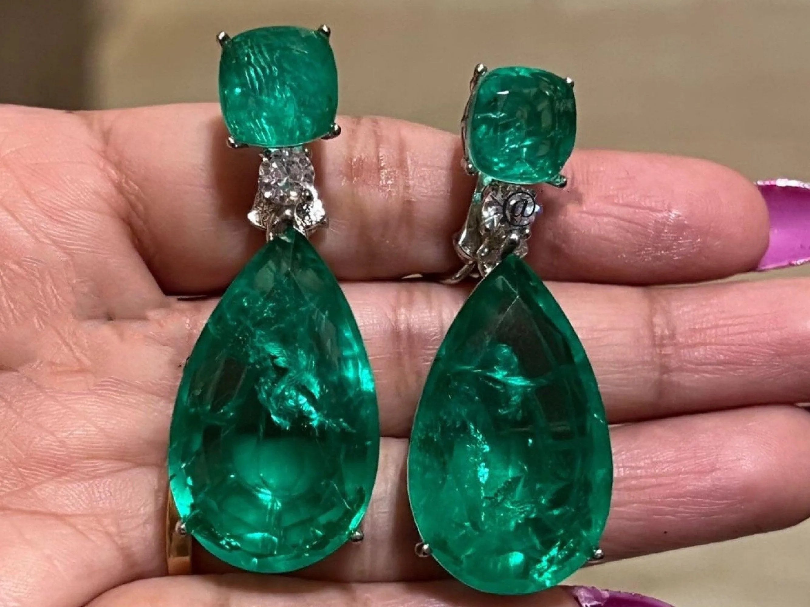 Emerald Doublet CZ Diamond Earrings