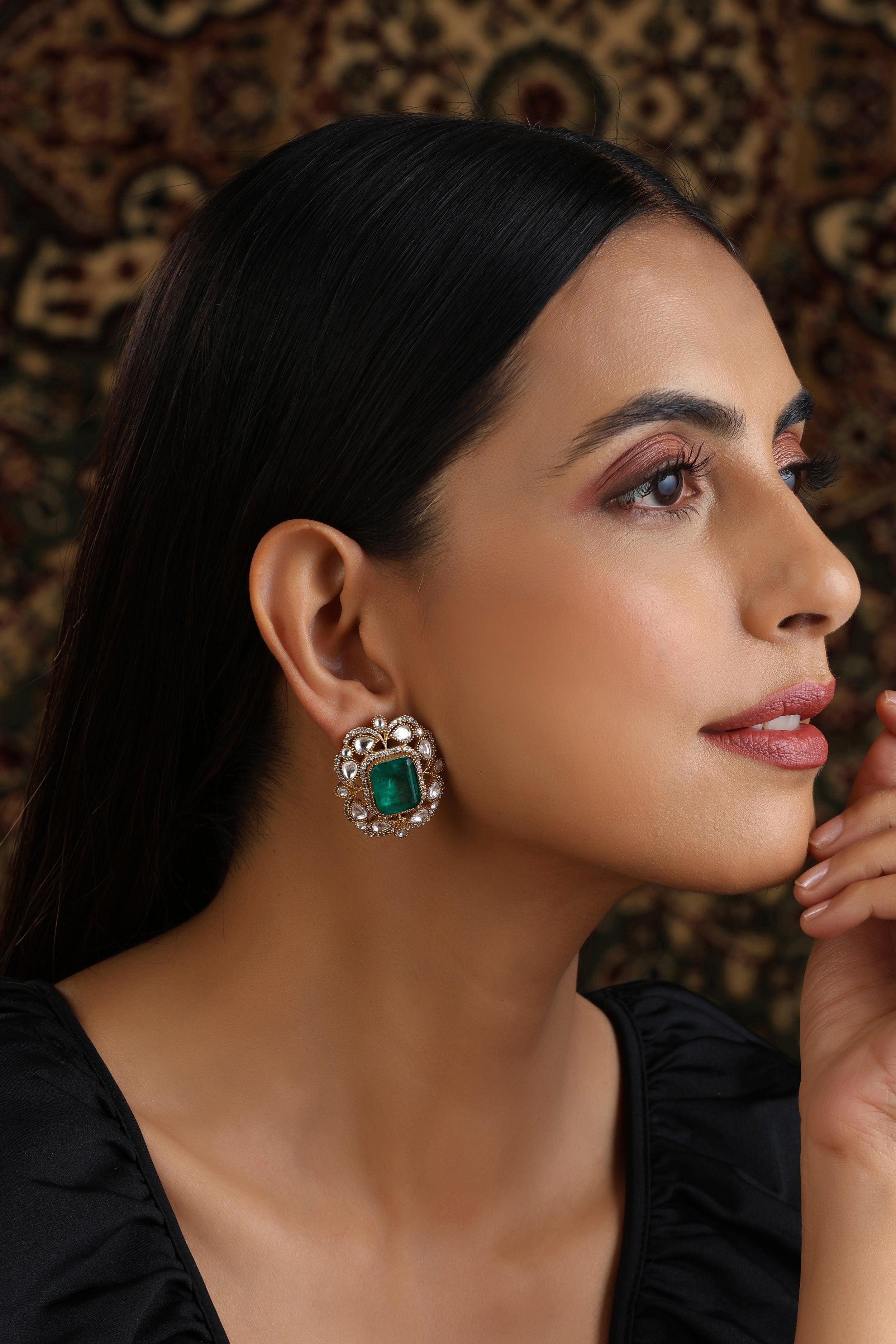 Emerald Doublet Kundan Studs