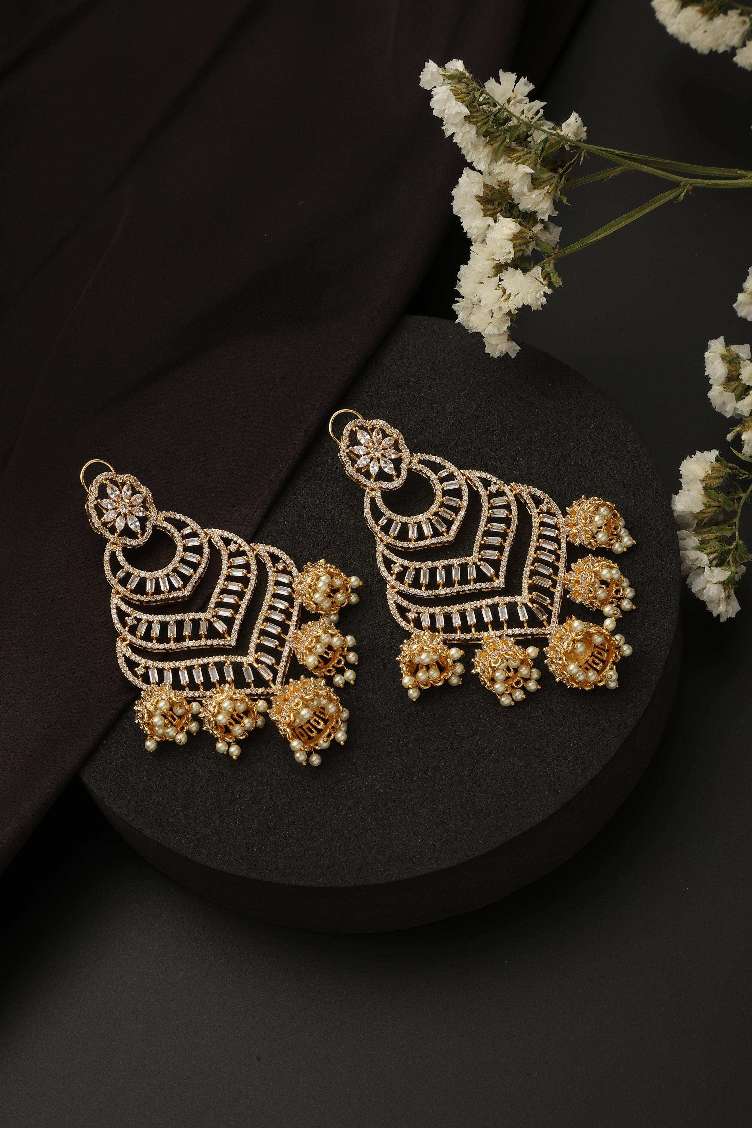 Gold Statement CZ Earrings
